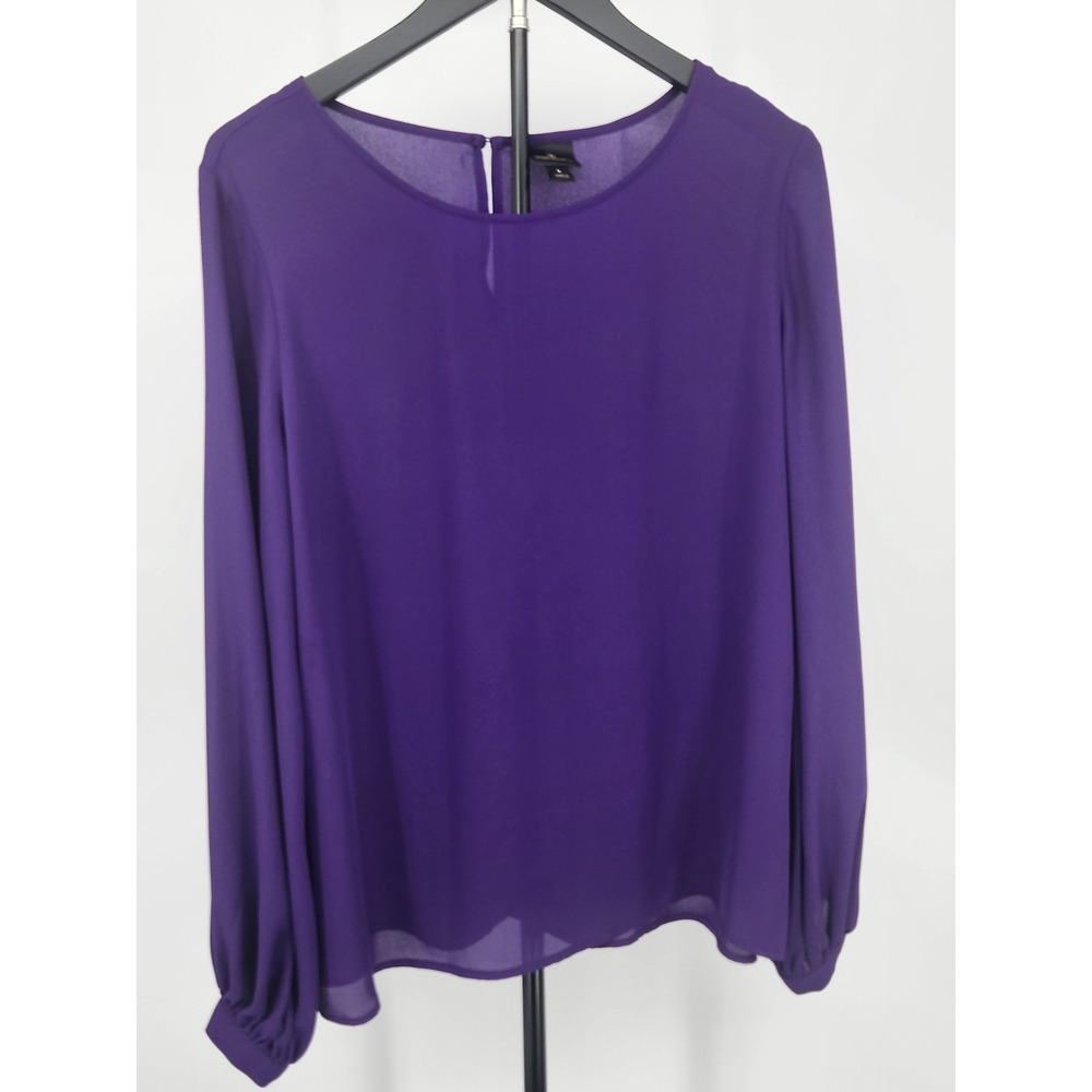 Worthington Purple Bishop Sleeve Blouse Keyhole Back Top Womens Large